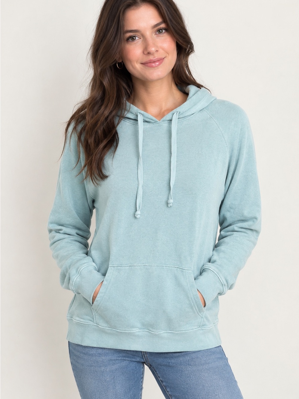 American Eagle Mint Aqua Pullover Hoodie Raglan Sleeve Kangaroo Pocket Size S